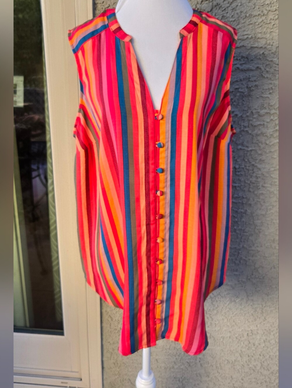 Torrid Striped Sleeveless Button-Front Top in Multicolor